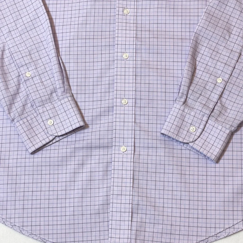 Jos A Bank Traveler Men'sTraditional Fit Lavender Check Shirt Size 16/34 - Picture 8 of 14
